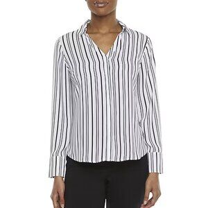 NWOT White Black Striped Button Down Office Lightweight Shirt Chic Polished
